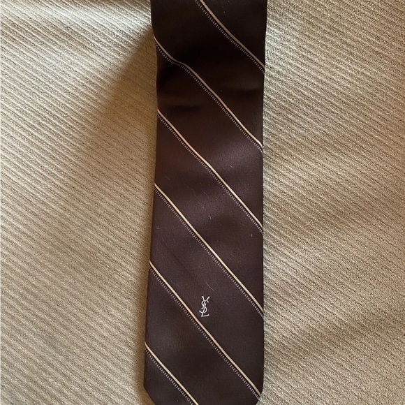 Yves Saint Laurent Brown & Ivory Striped Men's Tie - Picture 1 of 9